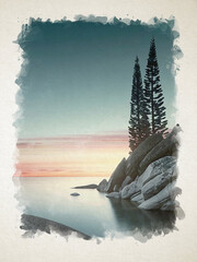 Artwork watercolor landscape picture for interior design