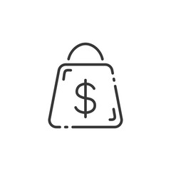 Shopping bag thin line icon. Dollar sign. Outline commerce vector illustration