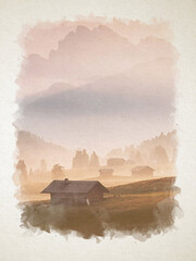 Artwork watercolor landscape picture for interior design