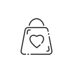 Shopping bag thin line icon. Heart symbol. Outline commerce vector illustration