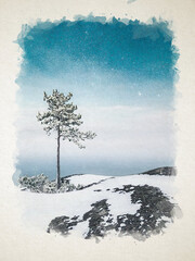 Artwork watercolor landscape picture for interior design