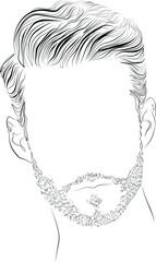 Elegant male hairstyle moustache and beard silhouette, black and white vector illustration - 410618478