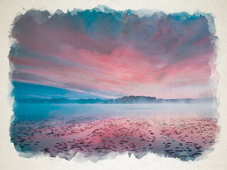 Artwork watercolor landscape picture for interior design