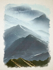 Artwork watercolor landscape picture for interior design