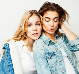 best friends teenage girls together having fun, posing emotional on white background, besties happy smiling, lifestyle people concept