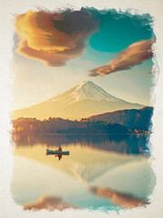 Artwork watercolor landscape picture for interior design