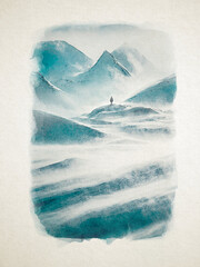 Artwork watercolor landscape picture for interior design