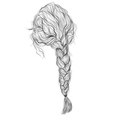 Long natural, loose braid hairstyle vector illustration	 - 410619259