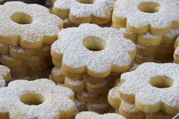 details of canestrelli biscuits covered with icing sugar