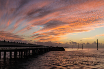 Fototapeta premium The magnificent sky and clouds at Indian key Fill bridge, Islamorada Florida keys,