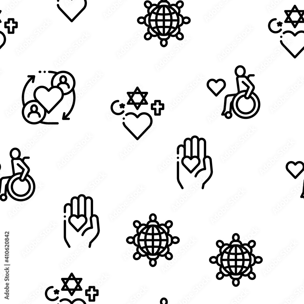 Aufkleber tolerance and equality seamless pattern vector thin line. illustrations