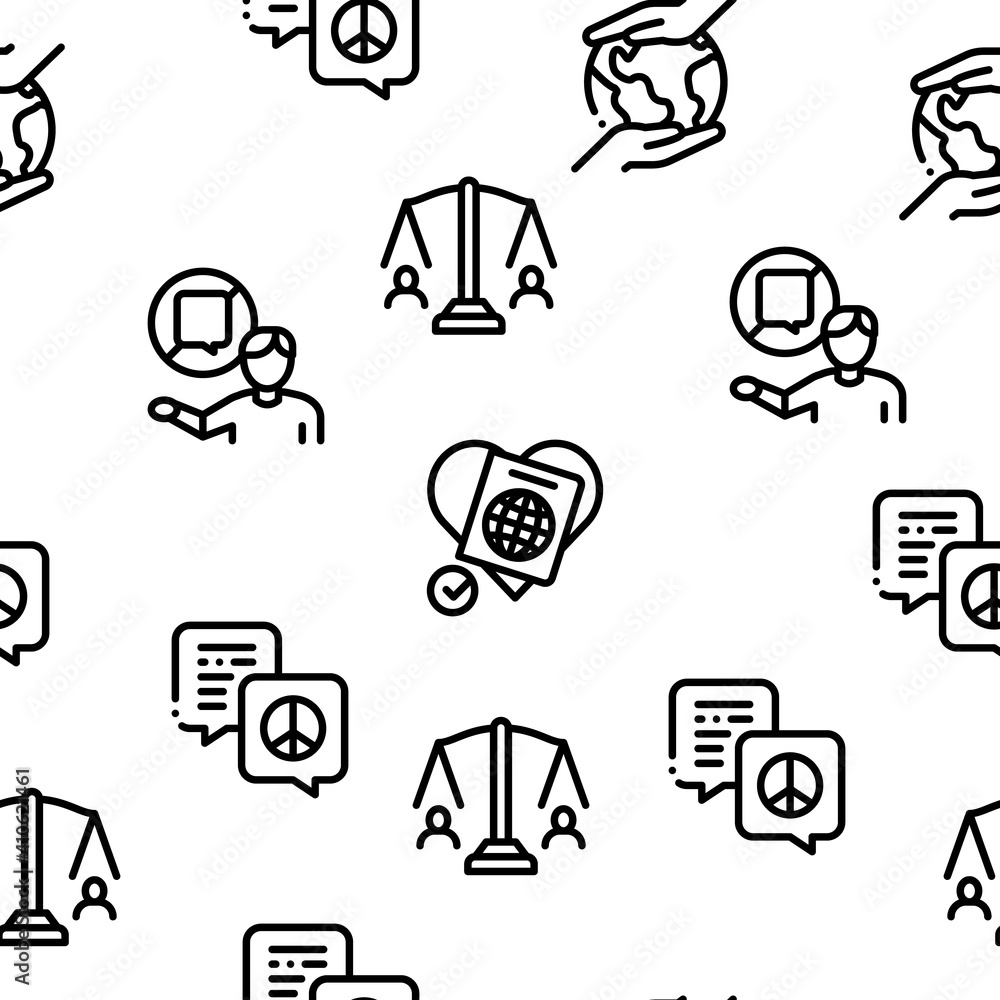 Sticker Tolerance And Equality Seamless Pattern Vector Thin Line. Illustrations