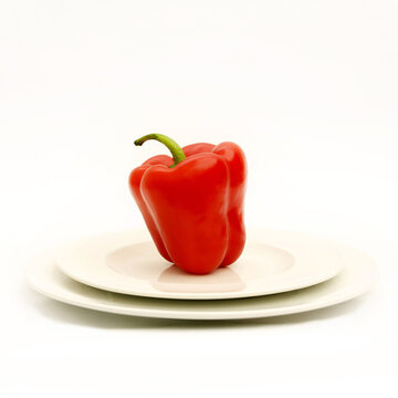 Closeup Shot Of Red Bell Pepper On The Plate On The White Background