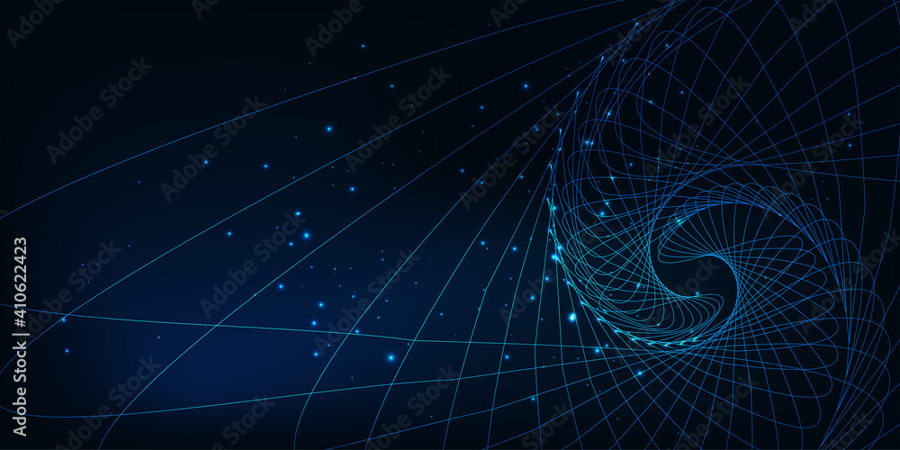 Wall mural futuristic science and technology abstract banner with glowing low polygonal spiral pattern