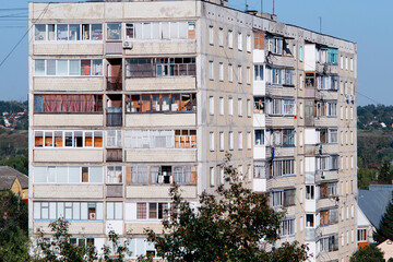 View of the Russian multi-storey building. 
