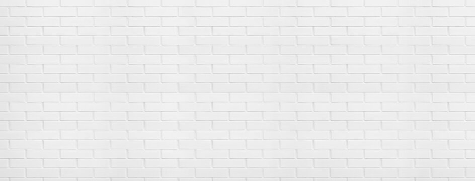 Fototapeta Vintage white wash brick wall texture for design. Panoramic background