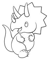 笑顔で歩くトリケラトプスの線画 © MAKO.