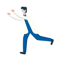 professional doctor wearing medical mask running