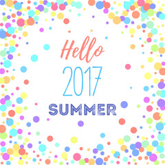 Vector pastel isolated confetti on white background pattern. Words of hello summer 2017. Background from round confetti.