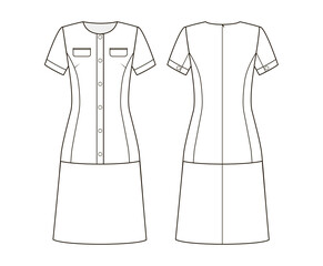 Fashion technical drawing of dress with buttons