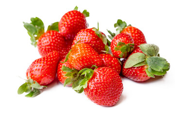 Fresh organic strawberries on a white background