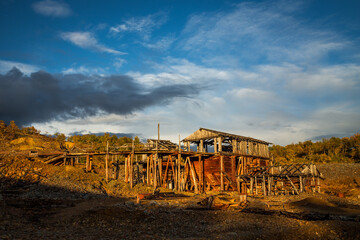 Old wooden abandoned copper mine in Norway