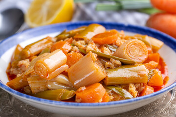 Turkish Food Leek with Olive Oil -Zeytinyagli Pirasa.