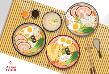 Japanese ramen noodle, Traditional Asian noodle soup, Illustration vector.