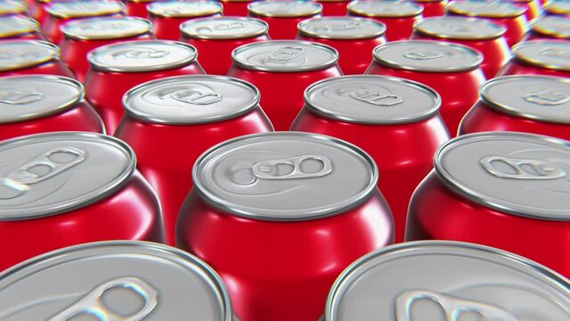 Realistic looping 3D animation of the red aluminum drink cans rendered in UHD