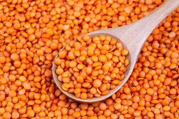 Red lentil on the white background