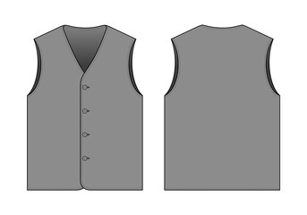 Blank Gray Vest Template on White Background .Front and Back Views, Vector File.