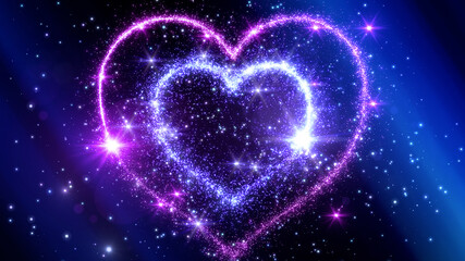 Heart Glitter Sparkling Particles Love Fireworks 3D illustration.
