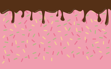 Melted chocolate background. Decorative chocolate illustration for design. Vector illustration. チョコレートバックラウンド、チョコレート背景、デコチョコレートイラスト