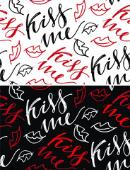 Naklejka premium Cute hand drawn doodle kiss pattern background. Happy Valentines Day - Love you - pattern - background. Kiss me.