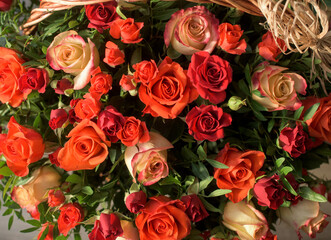bouquet of red and orange roses