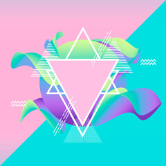 Minimalistic pink blue background with triangles and with liquid 3d drops gradient. Logo