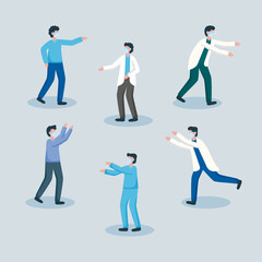 doctors staff wearing medical masks characters