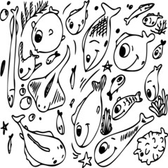 Doodle fish vector illustration 