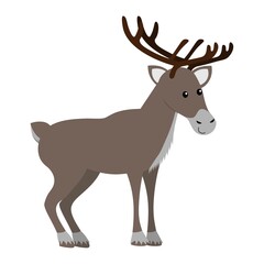 cute cartoon flat reindeer from side, vector isolated on white, illustration for children