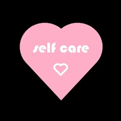 self care with pink heart shape. 2d image	
