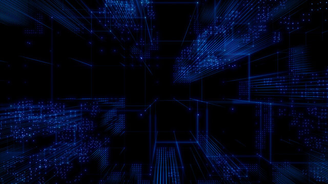 Futuristic, Blue Digital Grid background. Network Tech Wallpaper. 3D Render 