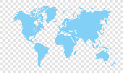 blue world map - vector illustration of earth map on transparent background	