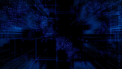 Futuristic, Blue Digital Grid background. Network Tech Wallpaper. 3D Render 