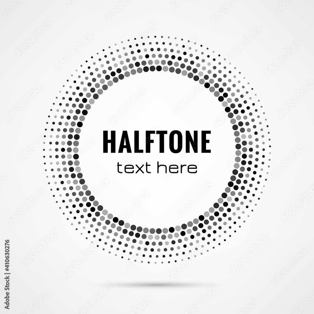 Poster circular dot frame. circle border with effect halftone. modern faded ring. semitone shape round. poi