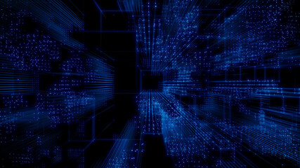 Futuristic, Blue Digital Grid background. Network Tech Wallpaper. 3D Render 