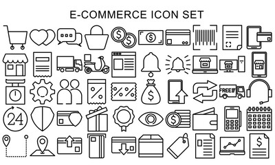 Fototapeta na wymiar E-commerce business and Online shopping icons collection set, Symbol black outline design for application and websites on white background, Vector illustration EPS 10