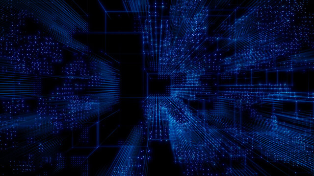 Futuristic, Blue Digital Grid background. Network Tech Wallpaper. 3D Render 