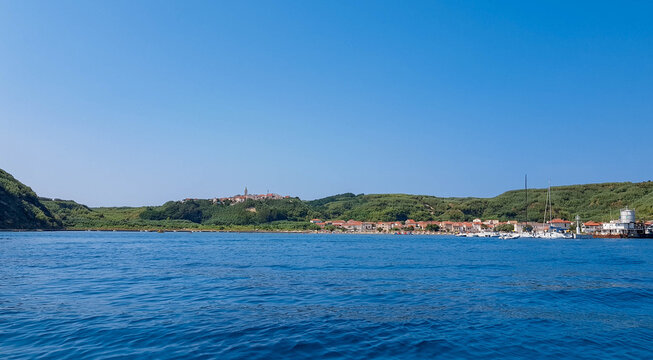 Beautiful village on green island. Sea, beach, summer near Susak, Croatia.