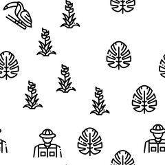 Jungle Tropical Forest Seamless Pattern Vector Thin Line. Illustrations