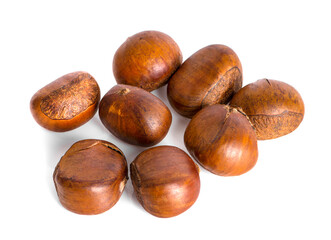 Fresh chestnuts isolated on white background.